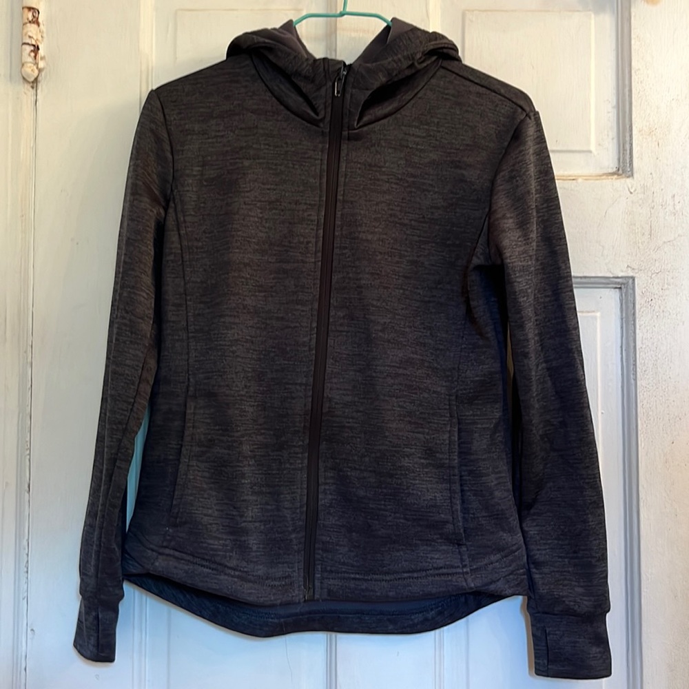 Zella Girl charcoal heather fleece hoodie jacket in size large 10-12
